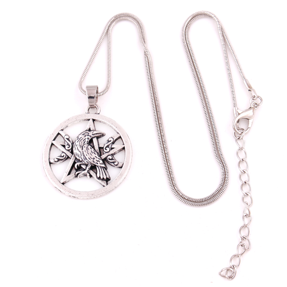 

Raven Moon pentagram necklace spiritual pagan jewelry adjustable cord 925 Sterling Silver Dark Moon Morrigan Crow Necklace