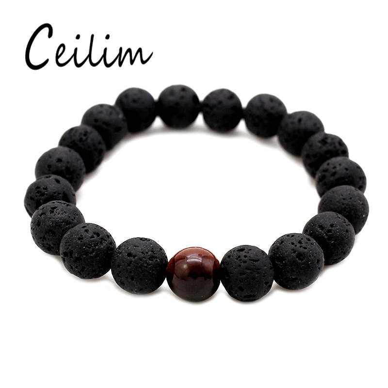 

Newest Design High Quality Black Lava Stone Jewelry Lava Rock Beads Charms Stretch Energy Yoga Gift Romantic Couple Lover Bracelets 2018