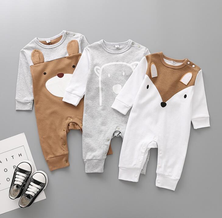 

New Spring Autumn Infant Baby Cartoon Rompers Kids Boys Girls Bear Fox Cotton Rompers Children Long Sleeve Climb Clothes 3918