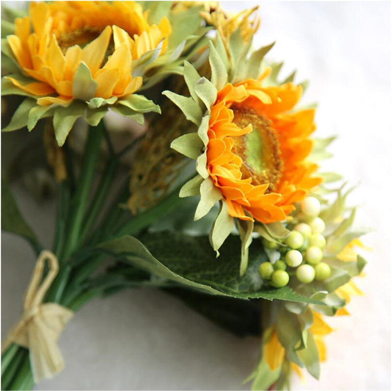 

Artificial Sunflowers 5 Heads Beauty Fake Sunflower Artificial Silk Flower Bouquet Home Wedding Floral Decor Drop Shipping, As the picture