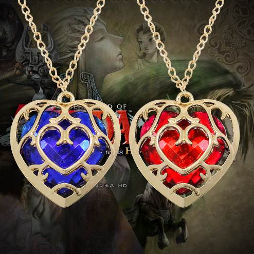 

Fashion Anime Game The Zelda Legend Jewelry Hallow Alloy Gold Frame Crystal Heart Necklace Women Men Long Necklaces & Pendants