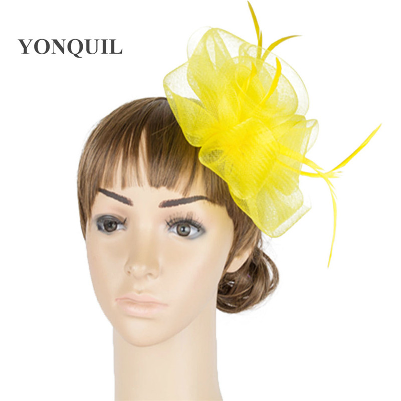 

Multiplel color crinoline fascinator headwear feather colorful mesh event show hair accessories millinery cocktail hat MYQ041