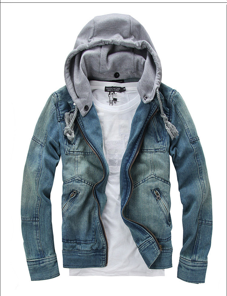 

Men's Denim Hoodie Men Jacket Jean Cotton Blend Patchwork Retro Vintage Autumn Hip-hop Winter Fall Tops Coats -5XL, Blue