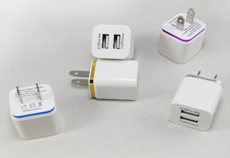 

2 USB wall charger metal dual USB wall charger 2.1A AC USB power adapter for Samsung/iPhone/HTC/Android Phones