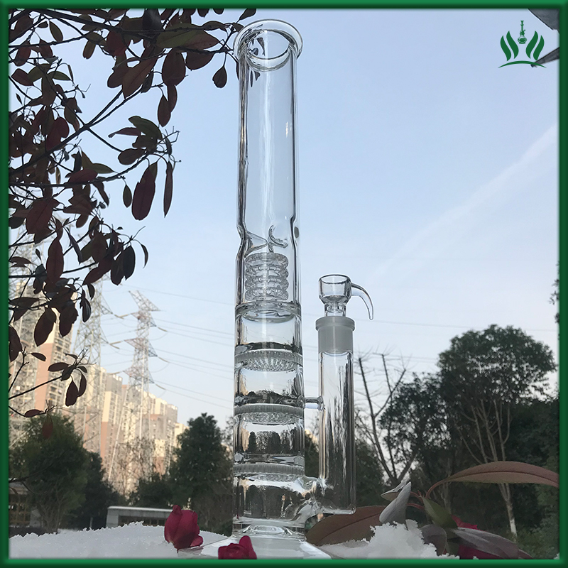 

Straight Tube Glass Hookah Triple Layer Honeycomb Percolator Bongs 17 Inch Tall Bong With Ice Catcher Heady Glass Oil Dab Rig Bubbler