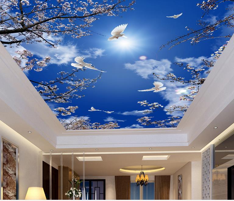 

Custom 3d mural wallpaper ceiling Hotel Cherry blossom, blue sky mural wallpaper for walls 3d ceiling wallpaper, As the picture shows