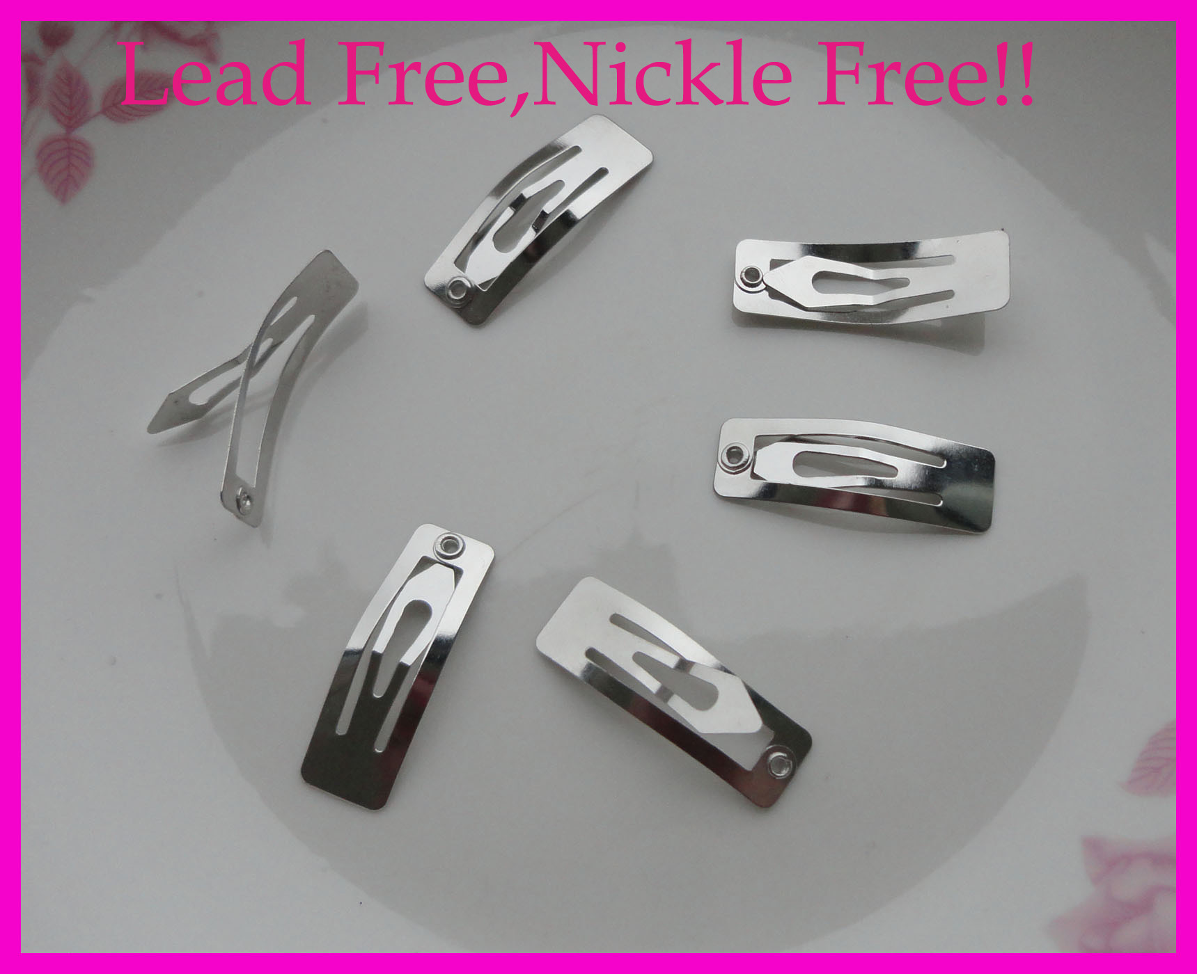 100PCS 3.0cm 1.2&quot; silver finish plain Rectangle Metal Snap Clips at lead free nickle Free DIY kids hair accessories boutique-image-426334552