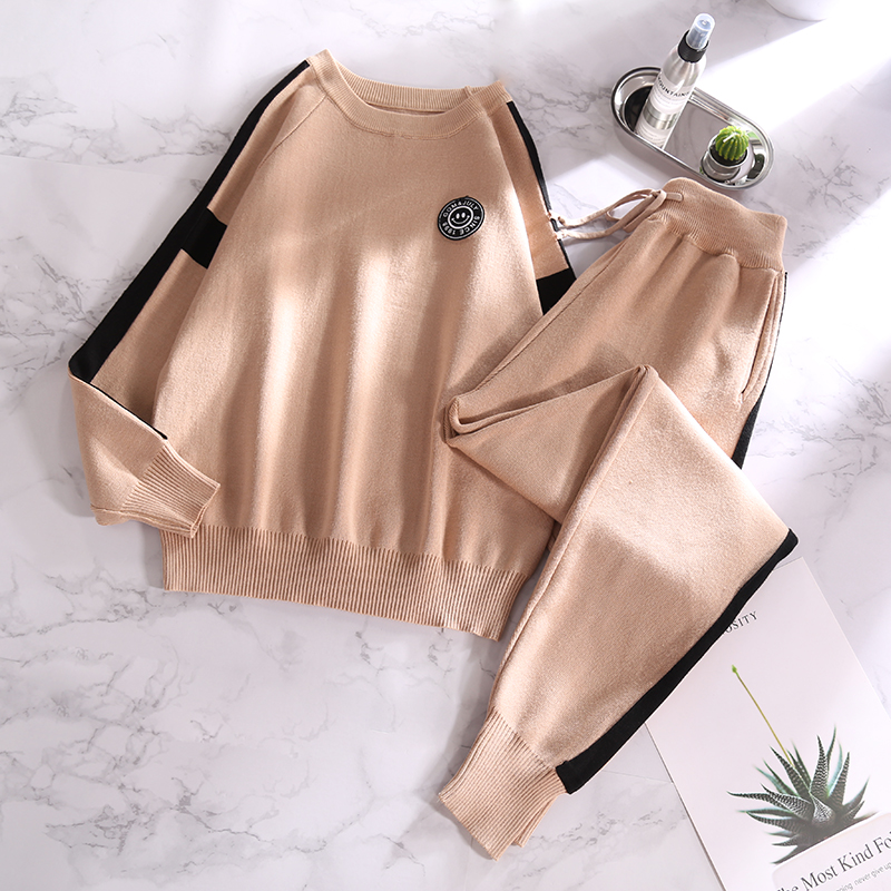 

Women's Autumn Loose Casual Sweater + Pants 2pcs Tracksuits Fashion Knitted Long Sleeve Jumpers Knit Trouser Set, Gray