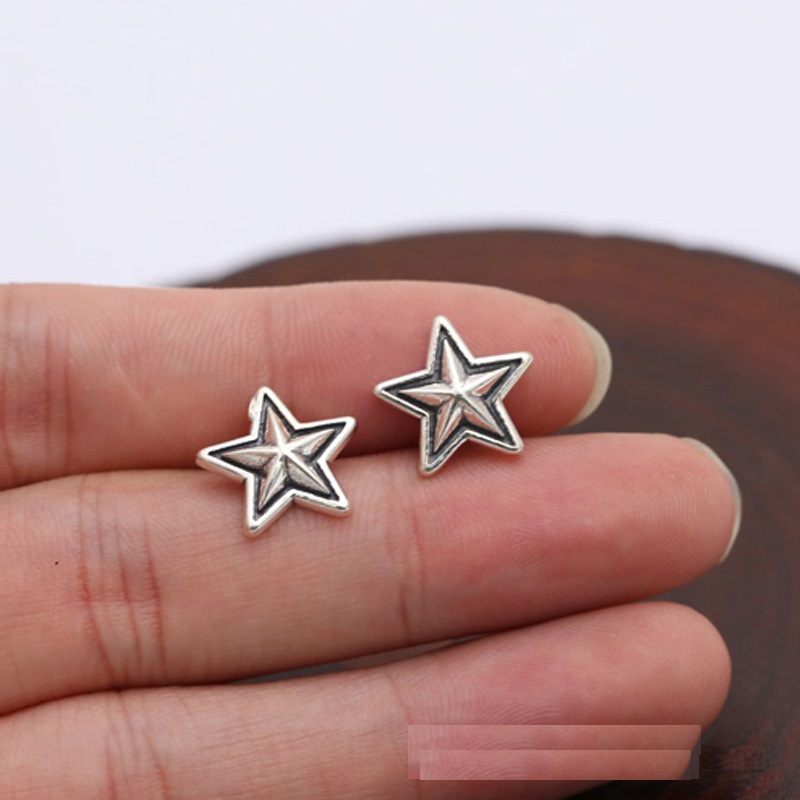 

Brand new 925 sterling silver vintage jewelry American European antique silver hand-made designer stars stud earrings for women & men