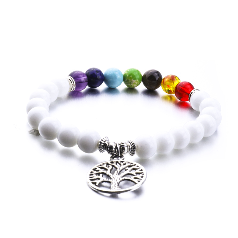 

Fashion Life Tree Colorful Beaded Crystal Stone Charm Bracelet For Women Men Natural Healing 7 Chakra Bracelet Bangles Jewelry
