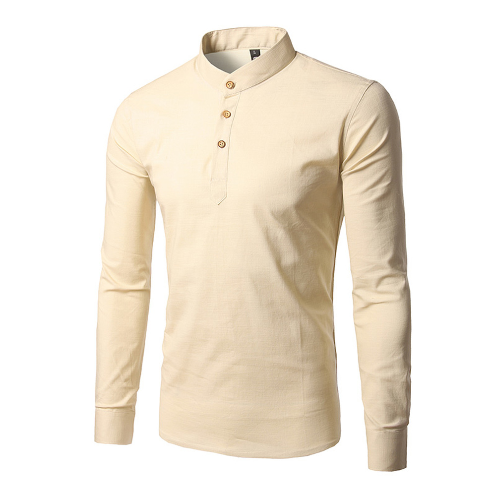 

Stylish Shirts Men Boy Nice Spring New Long Sleeve Male Cotton Shirts Stand Collar Solid Color Slim Fit Social Breathable Tops, Black