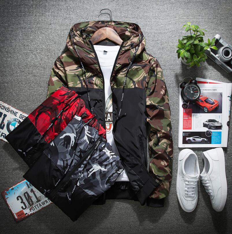 

New Men Windbreaker Autumn Fashion Print Jacket Men's Hooded Casual Jackets Male Coat Thin Outwear Coats, Black;brown