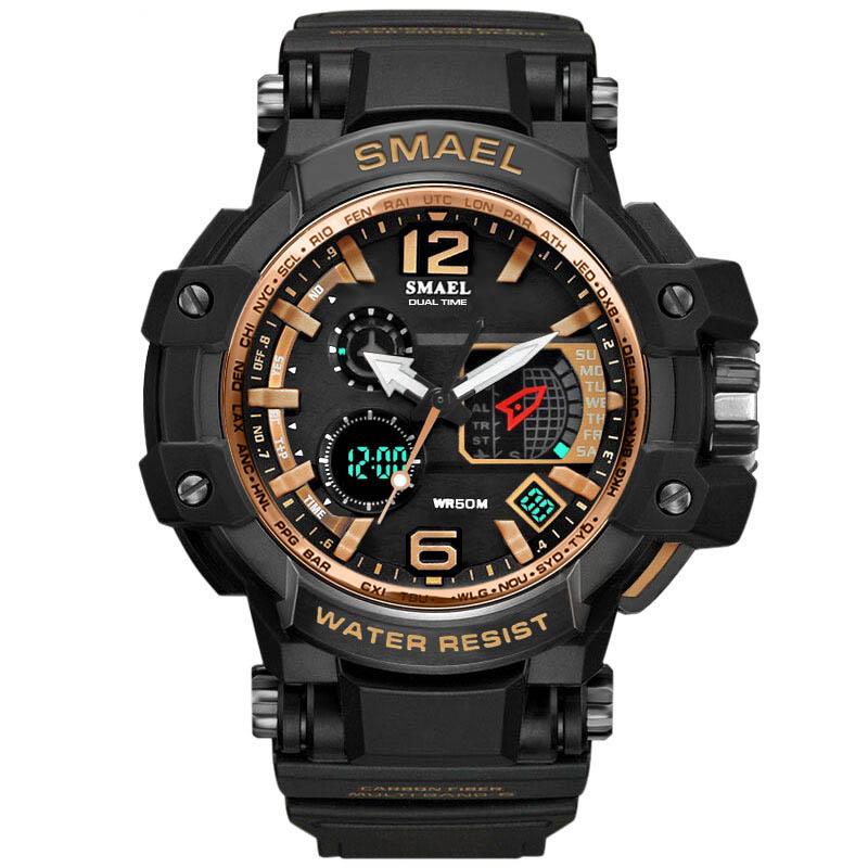 

SMAEL Men Watches White Sport Watch LED Digital 50M Waterproof Casual Watch S Shock Male Clock 1509 relogios masculino Watch Man, Gold