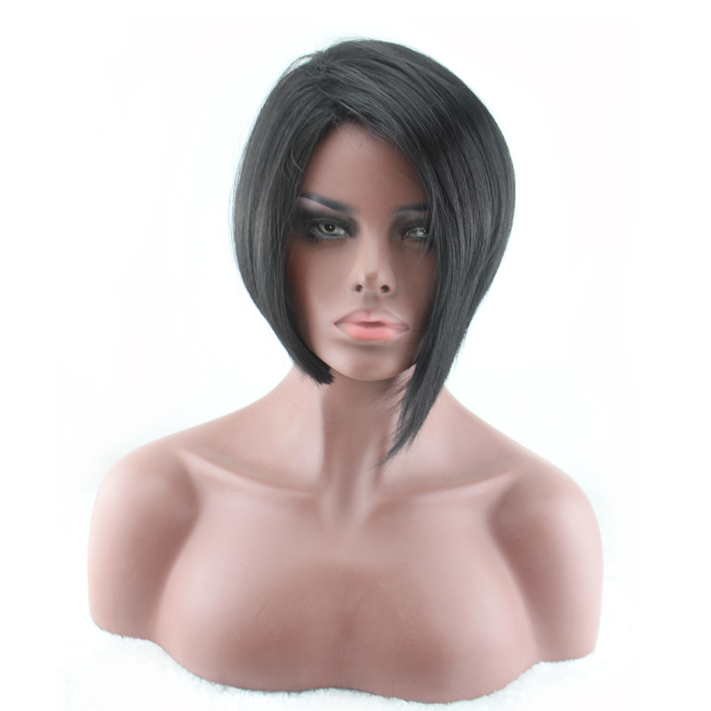 

WoodFestival short straight wig synthetic black cosplay bob wigs heat resistant hair for black women bangs