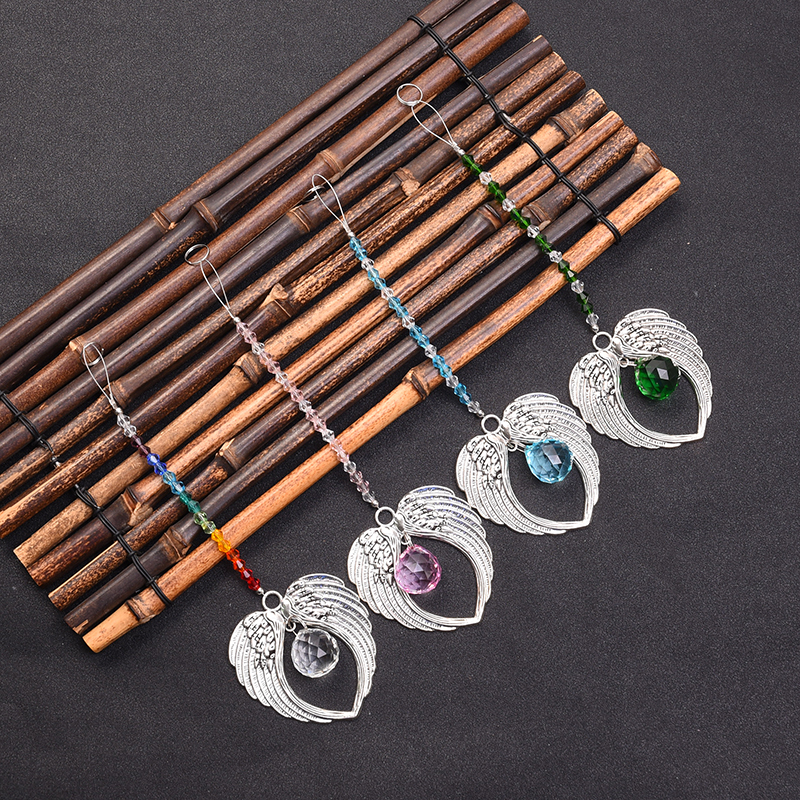 

5PCS Glass Crystal Suncatcher Prism Hanging Crystals Angel Wings Pendant Handmade Ornament Home Wedding Decor WQM135