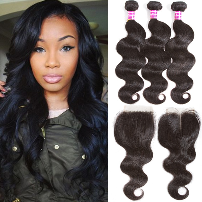 

Grade 10a Brazilian Virgin Body Wave Human Hair Bundles With Closure Unprocessed Indian Peruvian Wet and Wavy Human Hair Extensions Bundles, Black;brown