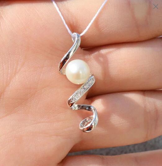 

1 pc zircon solid sterling silver pendant setting, pendant mounting without chain,pendant blank without pearl, jewelry DIY, gift DIY, Slivery;crystal
