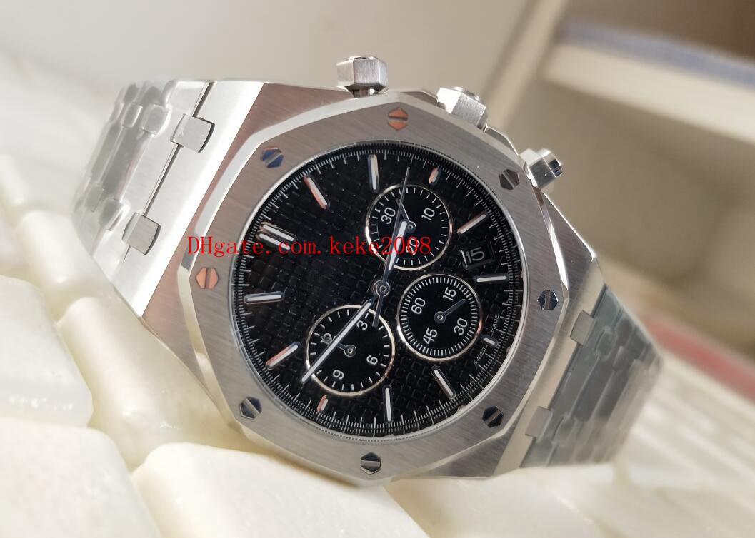 Montre de luxe de haute qualité N8 usine royale 26320st.oo.1220st.01 41mm Noir cadran acier VK Quartz Chronographe Truck Hommes Montres
