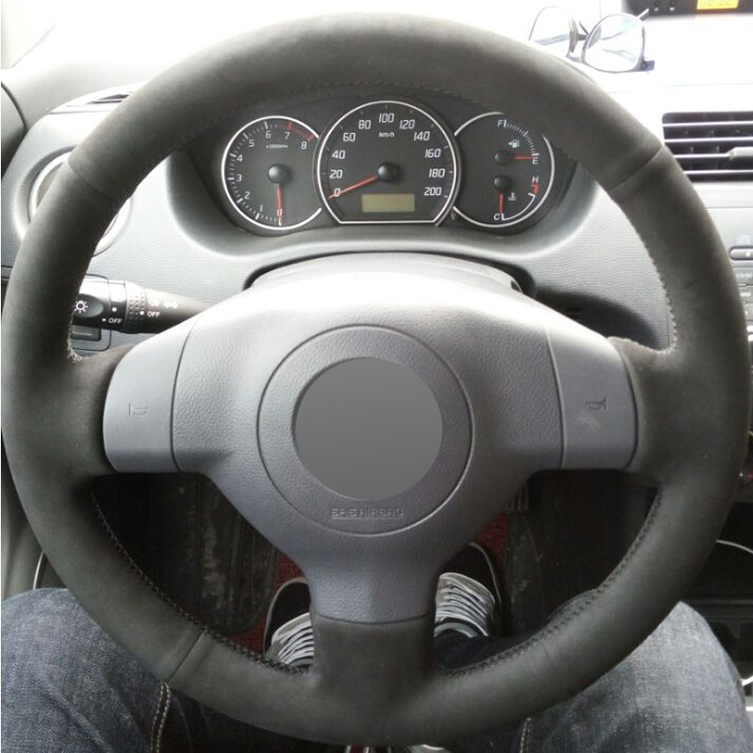 Black Suede DIY Hand-stitched Car Steering Wheel Cover for Suzuki SX4 Alto Old Swift-image-430766580