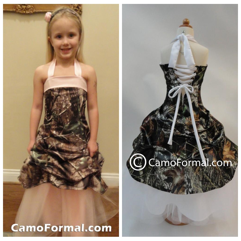 

Beautiful Halter Camo Flower Girls Dresses Draped Formal Slim Custom Online Girl Party Gowns 2018 Cheap Sale Camouflage Birthday Wear, Red