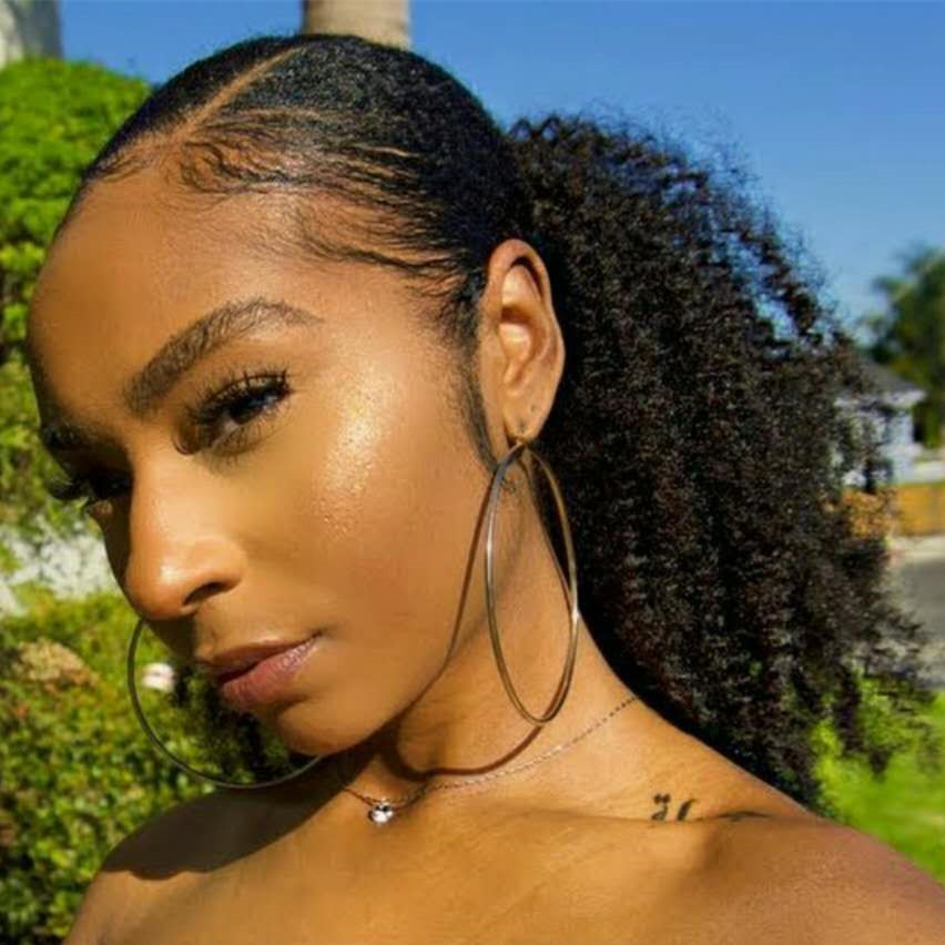 

African american jet black Afro Puff Kinky Curly drawstring ponytails human hair extension pony tail hair piece 120g