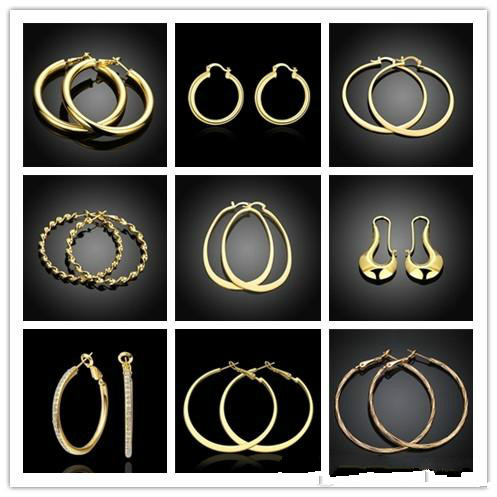 2018 Hot sales Mixed style 10pair/lot Exaggeration hoop earrings 18K gold plated jewelry pretty cool party style top quality