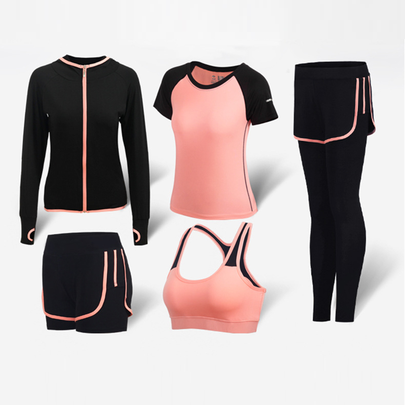 

Yoga Suit Five Pieces Sets Of Sports Gym Putdoor Clothes Plus Size Anti-sweat Running Suit Women'S Autumn Sportwear 5 suit, Grey 5