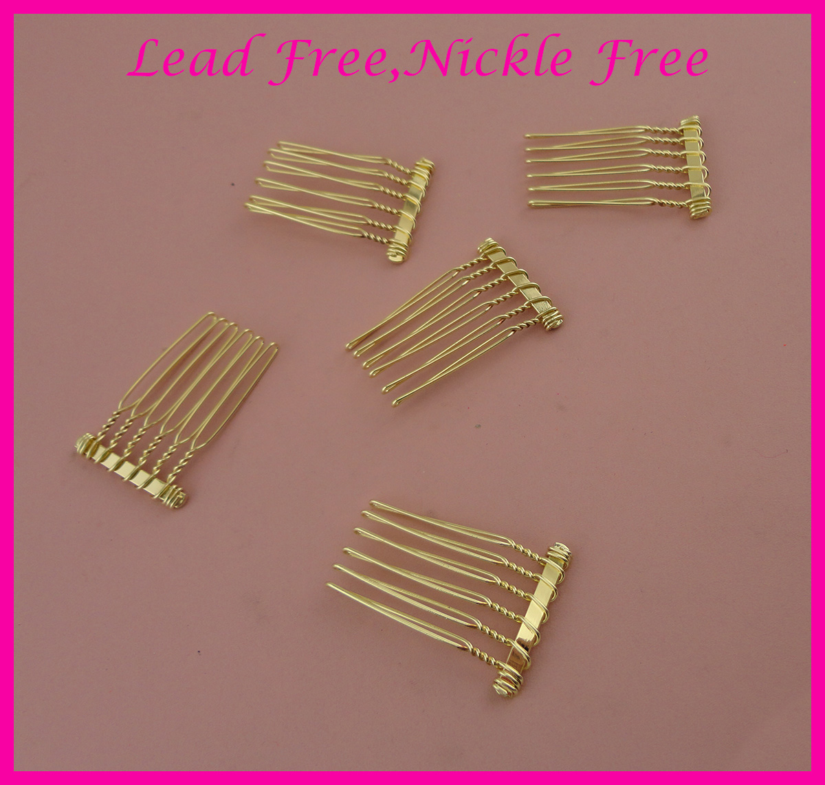 20pcs 2.5cm*3.7cm 6teeth Golden Plain Metal Hair Combs at lead free and nickle free,hair accessories side combs for DIY bridal hair jewel-image-412931849