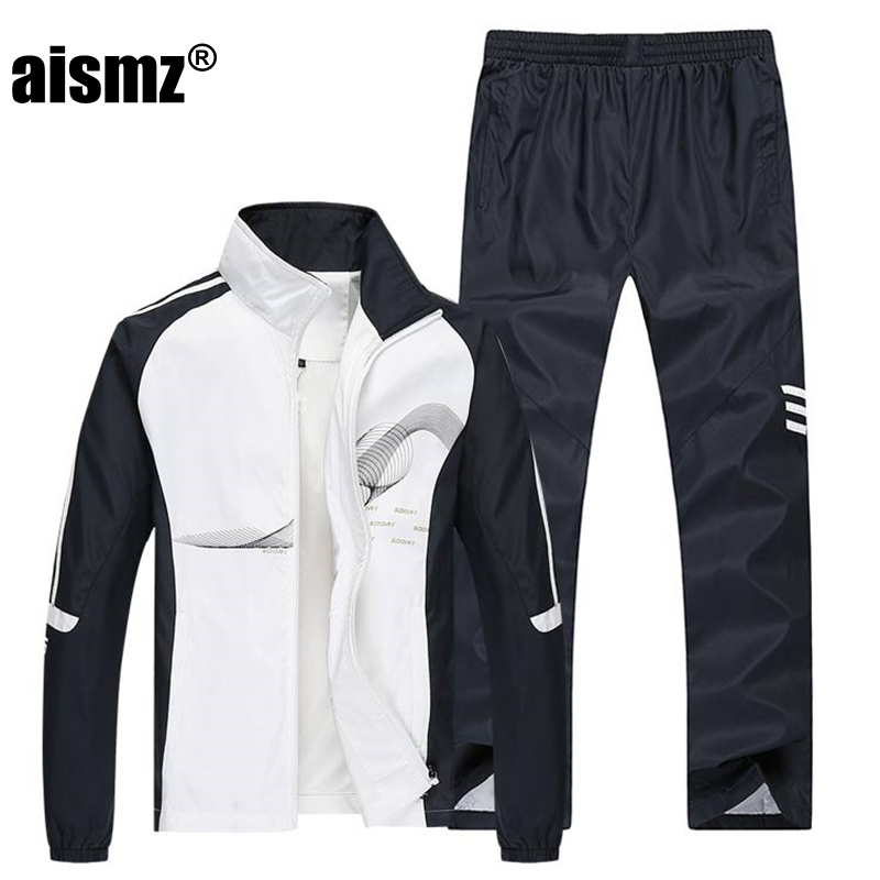 

Aismz 2018 Men's Set Spring Autumn Men Sportswear 2 Piece Set Sporting Suit Jacket+Pant Sweatsuit Men Clothing Tracksuit, M-1288 blue suits