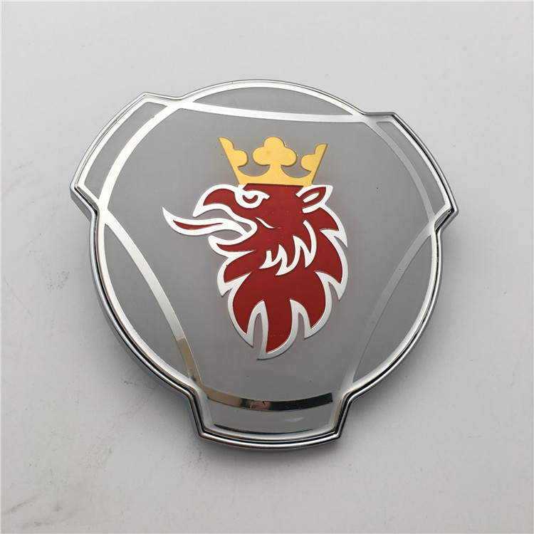 

80mm white background King of the Road Scania Car ABS Hood Front Grille Grill Badge Emblem with Epoxy For Saab