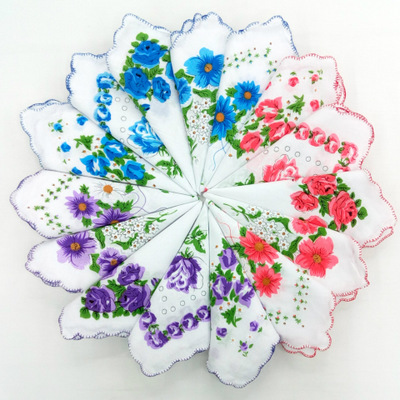 Cotton Handkerchiefs for Women Soft Flower Emboidery Handkercheif Towels 11 x 11 in 122426-image-411532786