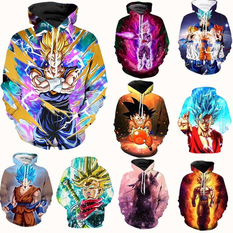 

9 Colour S-3XL Dragon Ball Z Super Saiyan Goku Men Women Anime Pullover Hoodie Sweatshirt Long Sleeve Floral Casual Tops, Black