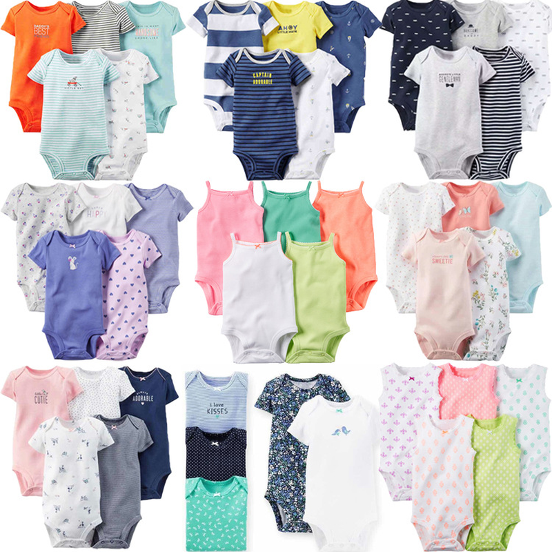 

Cute Summer Baby Girl Boy Rompers 2018 Dark Buckle Baby Boy's Newborn 5 Pcs Short Sleeve O-Neck Climbing Cotton Clothes, Style 2