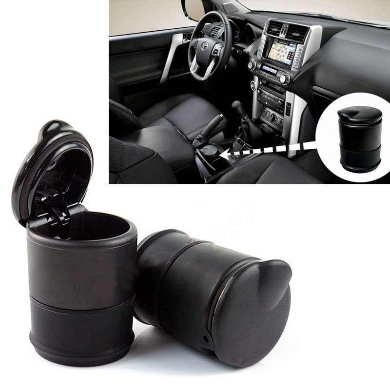 

Free Shipping PBT Durable Portable Car Ashtray ceniceros Car Interiors Frame Set Black Dolly Travel Cigarette Ash Holder LED Lamp Ashtray