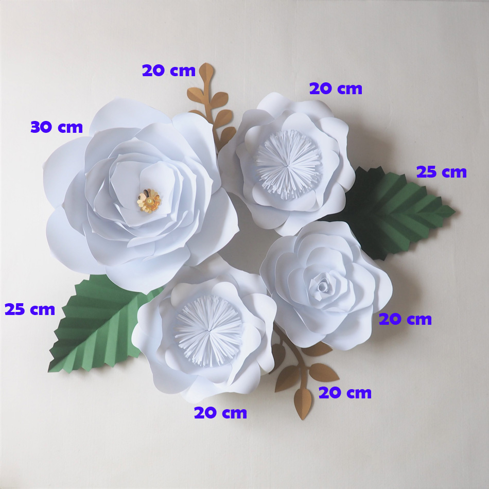

DIY Giant Paper Flowers Backdrop Flores Artificiales 4PCS+Artificial Leaves 4PCS Wedding & Party Deco Home Decoration Video, White