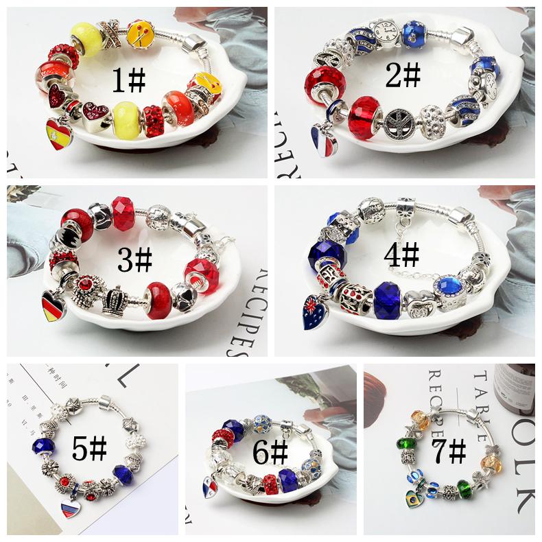 

Mix Styles World Cup Flag bracelet Crystal Heart Watch Shape Bracelet Football Lover Souvenirs Chain Bracelet
