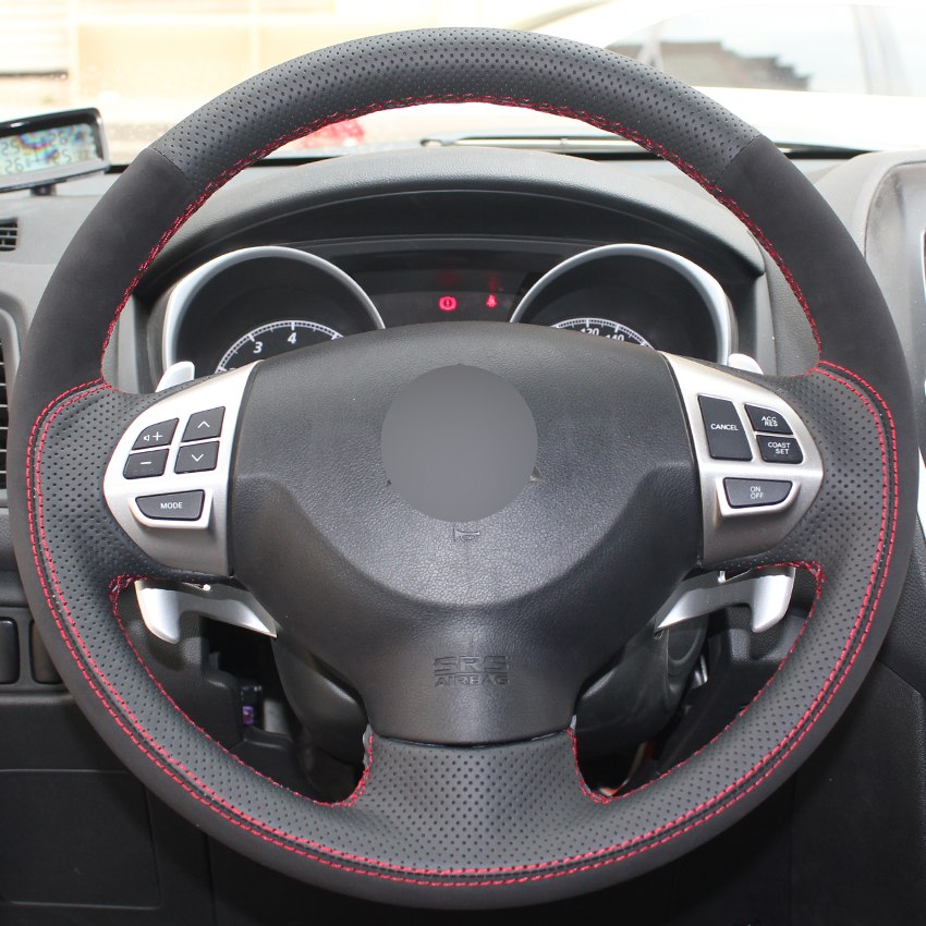 Black Genuine Leather Suede Car Steering Wheel Cover for Mitsubishi Lancer EX 10 Lancer X Outlander ASX Colt Pajero Sport-image-430162583