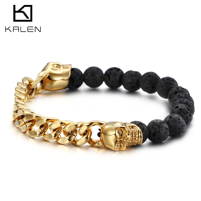 Bracelets Jewelry For Men Punk Dubai Gold Silver Color Link Chain Gothic Lava Beads Elastic Bracelets Cool Accessories Gifts