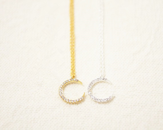 

Fashion rhinestone plated necklace pendant necklace Glittering crescent necklaces for women wholesale and mixed color free shipping, Silver
