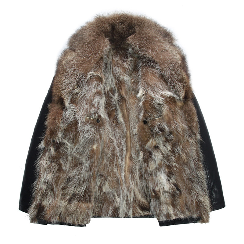 

Real Raccoon Fur Coats Winter Jackets Windbreaker Snow Leather Jakcets Outwear Overcoat Warm Thick High Quality Plus Size DHL, Black