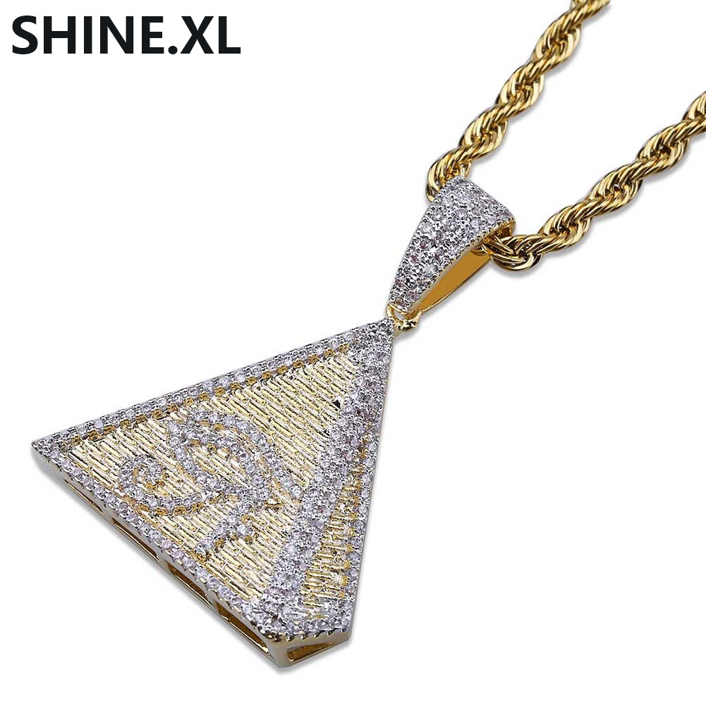 

Hip Hop Gold Plated Egyptian Pyramids Necklace & Pendant Iced Out Micro Pave CZ Stone Eye of Horus Necklace for Men Women