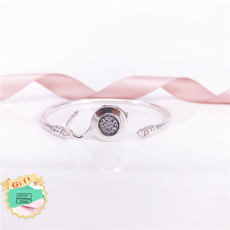 Moments Smooth Silver Signature Padlock Bracelet Authentic S925 Sterling Silver Clear CZ Fine Jewelry Women 597092CZ Bracelet