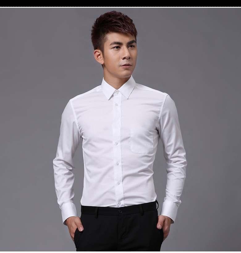 

White Cotton Long Sleeve Groom Shirt Men Formal Occasions Dress Shirts