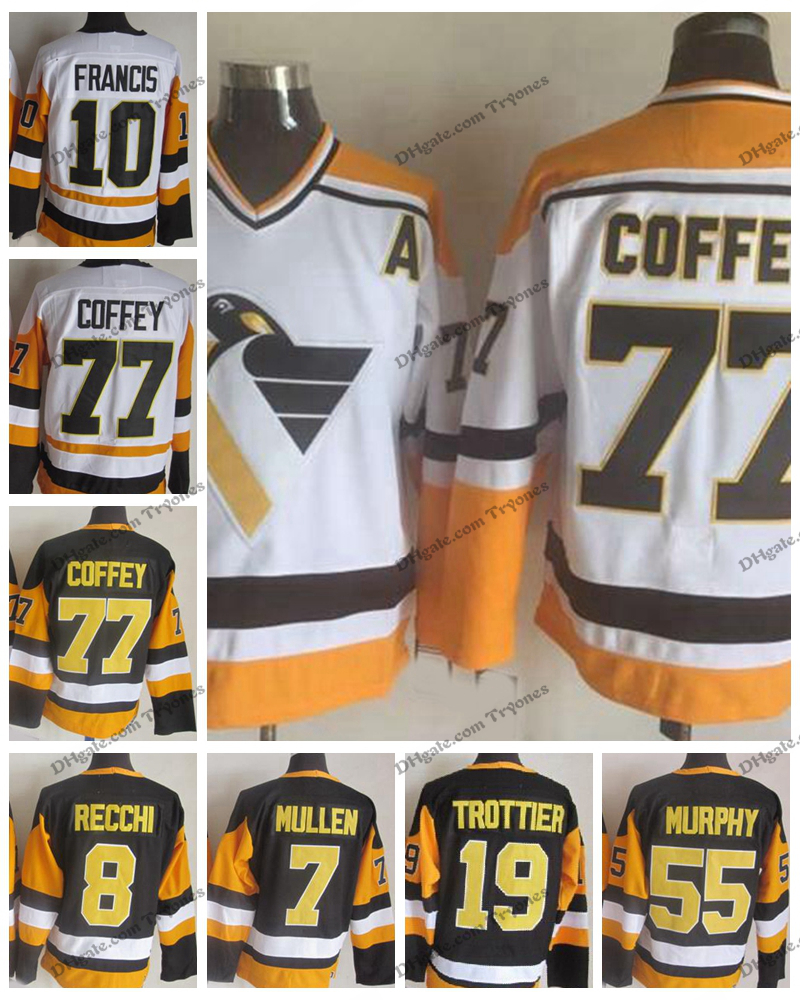 

Vintage Pittsburgh 77 Paul Coffey 10 Ron Francis 8 Mark Recchi 55 Larry Murphy 7 Joe Mullen 19 Bryan Trottier Home Hockey Jerseys, Brid white 77