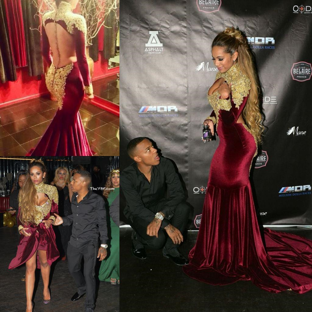 

Celebrity Red Carpet Party Gowns Keyhole High Collar Gold Lace Applique Vestidos De Novia Backless Long Sleeves Mermaid Dresses Evening Wear, Orange