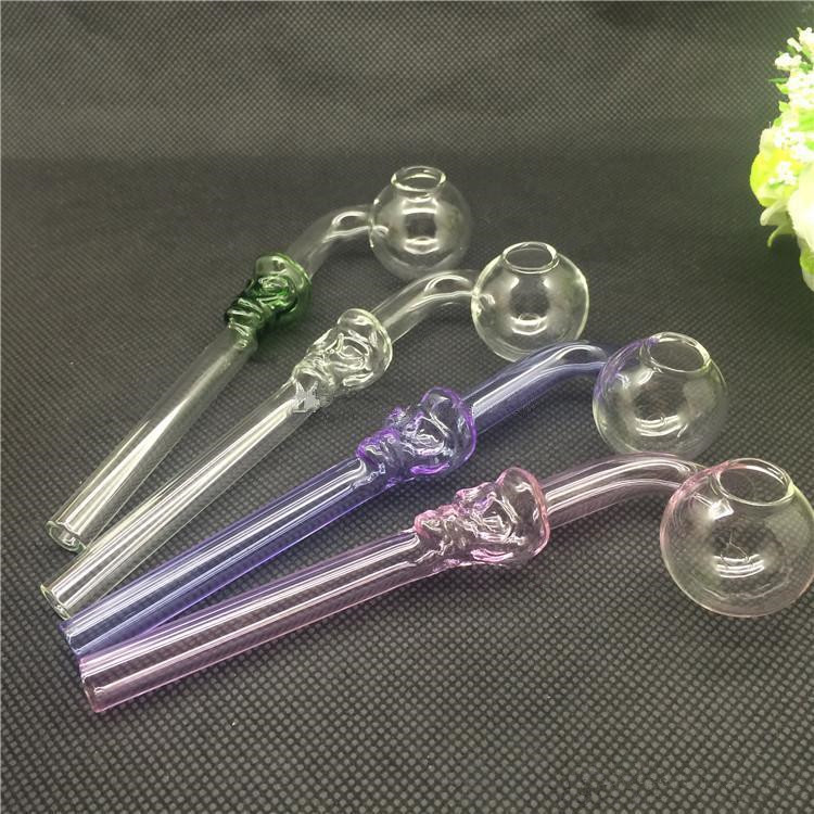 asd skull colorful glass pipes 14cm curved glass oil burner pipe hand blown recycler smoking accessories-image-418601699