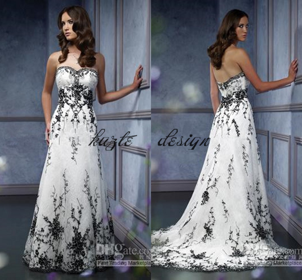 white wedding dress with black accents