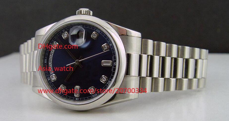 

Top quality 36mm Platinum Day-Date President Blue Diamond 118206 Automatic Mens Watch Men's Wrist Watches
