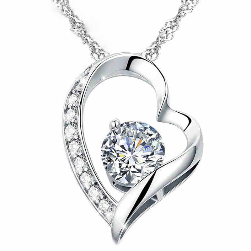 

White Austrian crystal Purple Diamonds Love Heart Pendant Statement Necklace Fashion Class Women Girls Ladies Elements Jewelry