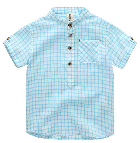 Kindergarden Boy Shirt Small Checkered Shirts Pullover with Pocket Design Two Colors Dark Blue